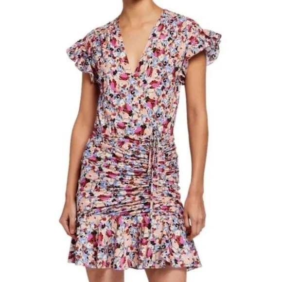 Veronica Beard Dresses & Skirts - Veronica Beard Marla Ruched Floral Dress Short Flutter Sleeves Silk Blend Size 2